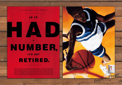 Nike Durasheen Jersey If It Had a Number Retired Print Ad 1997 1990s (2pgs)