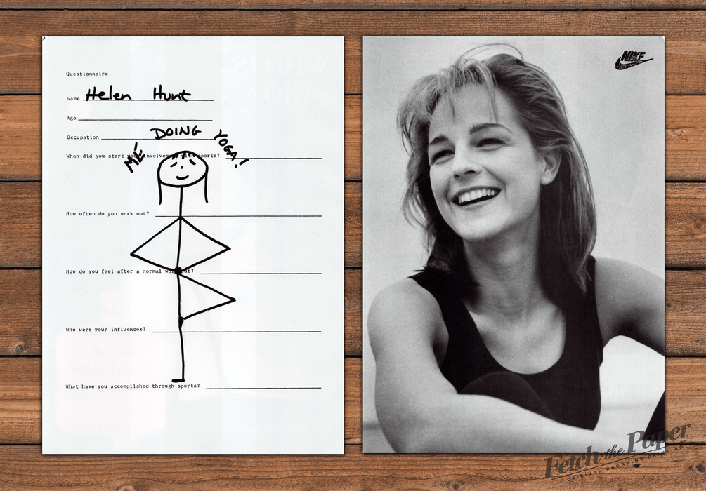 Nike Helen Hunt Questionnaire Yoga Stick Figure Print Ad 1994 1990s (2pgs)