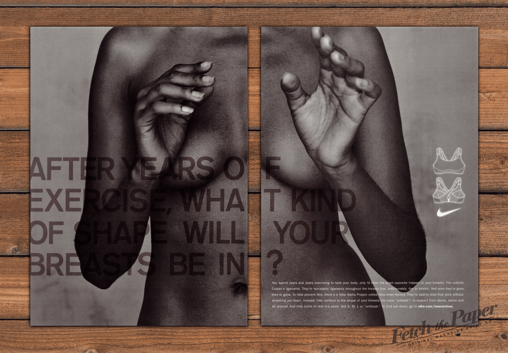 Nike Inner Actives Sports Bra Bare Skin Exercise Print Ad 1999 1990s (2pgs)