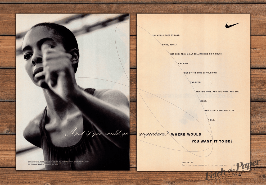 Nike Mara Hightower "And If You Could Go Anywhere?" Print Ad 1995 1990s (2pgs)
