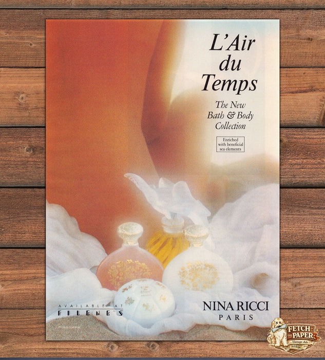 Nina Ricci L'Air du Temps Bath Body Collection Print Ad 1988 1980s