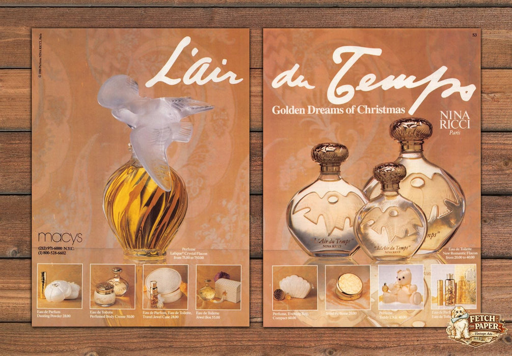Nina Ricci L'Air du Temps Golden Dreams Christmas Print Ad 1986 1980s (2pgs)