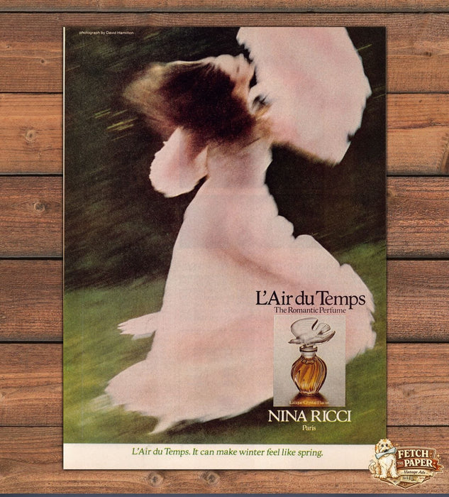 Nina Ricci L'Air du Temps Romantic Perfume Pink Dress Twirl Print Ad 1978 1970s