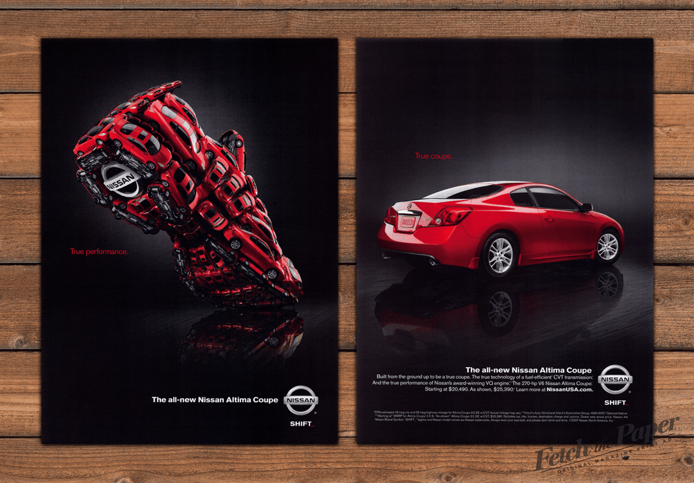 Nissan Altima Coupe Shoe Made of Cars Print Ad 2007 2000s (2pgs)