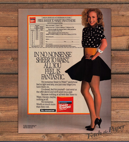 No Nonsense 1980s Print Advertisement 1988 Hosiery Legs "Sheer to Waist"