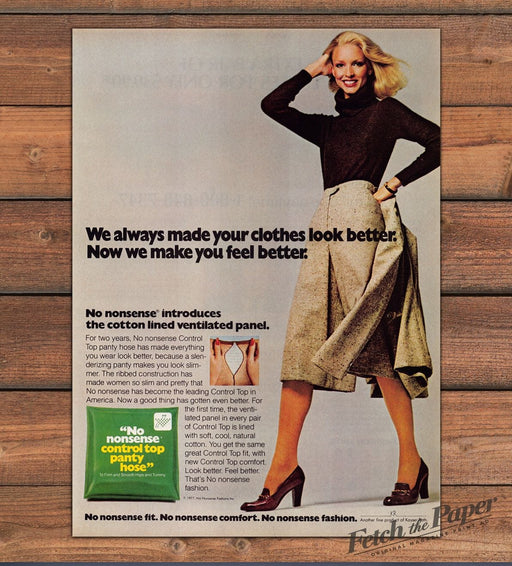No Nonsense Control Top Pantyhose Ventilated Panel Cotton Print Ad 1977 1970s