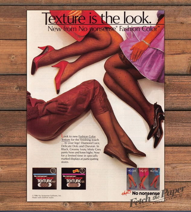 No Nonsense Hosiery 1980s Print Advertisement Ad 1987 Legs Color Texture