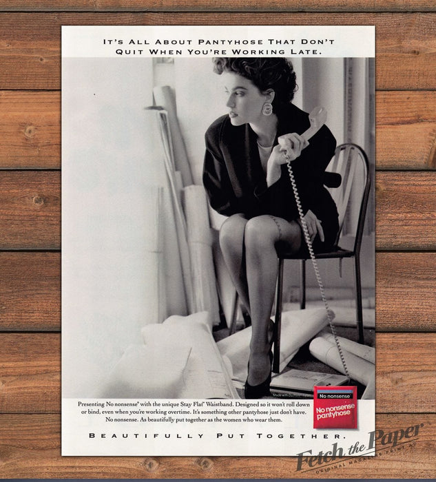No nonsense Pantyhose Working Woman Legs Black & White Print Ad 1992 1990s