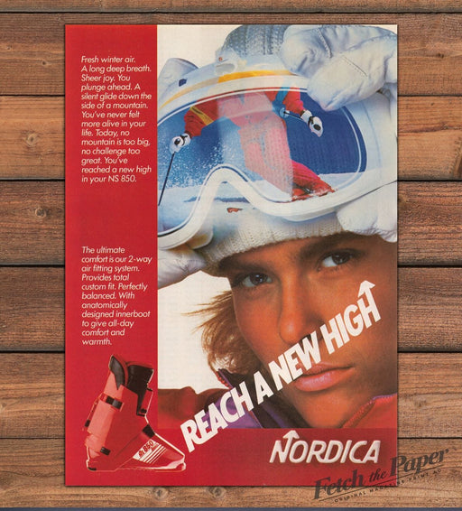 Nordica NS 850 Ski Boots 1980s Print Advertisement Ad 1986 Snow Skiing Model