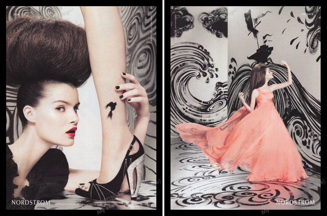Nordstrom Dior & Versace 2000s Print Advertisement Ad Front & Back Page 2008 Leg