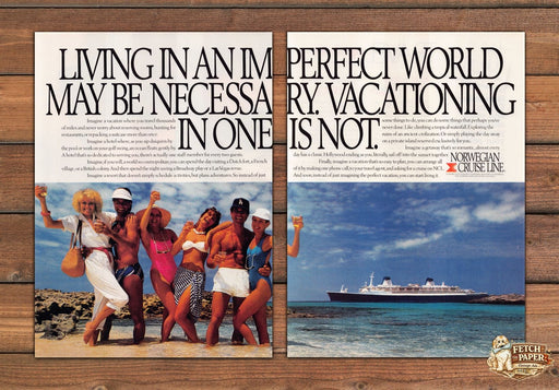 Norwegian Cruise Line Beach Group Bikinis Cruise Ship Print Ad 1988 1980s (2pgs)