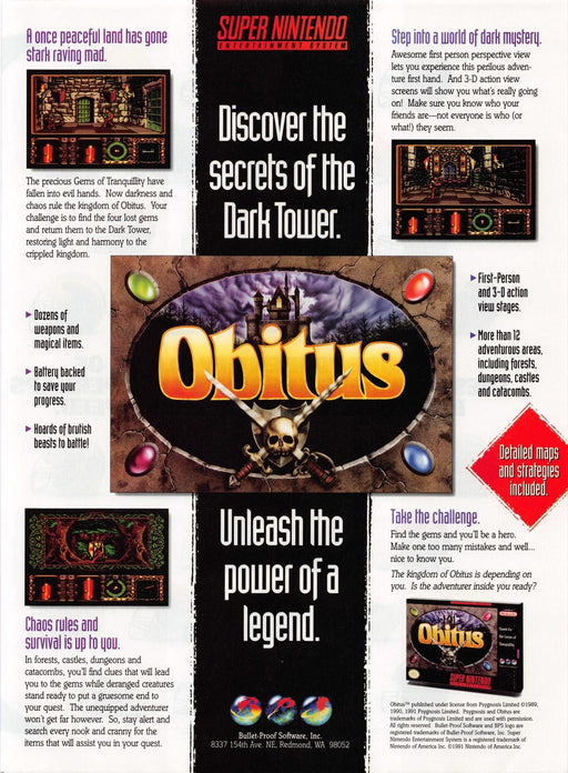 Obitus Video Game 1990s Print Advertisement Ad 1994