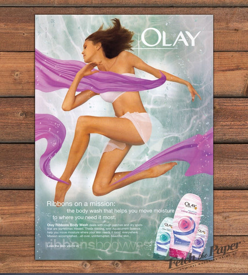 Olay Body Ribbons 2000s Print Advertisement 2008 Pink Water Model