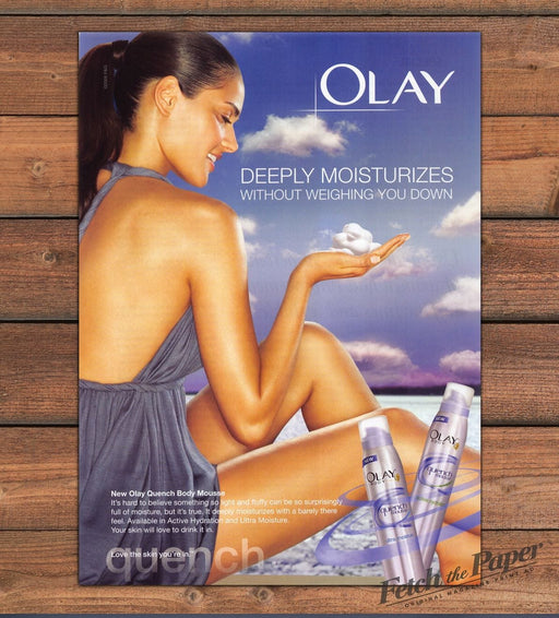 Olay Quench Body Mousse Legs Halter Dress Cloudy Sky Print Ad 2008 2000s