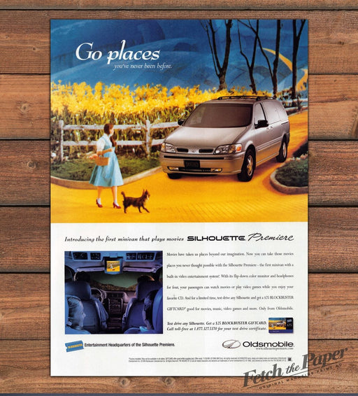Oldsmobile Silhouette Minivan Wizard of Oz Dorothy Toto Print Ad 1998 1990s