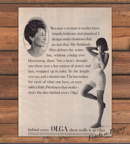 Olga Suddenly Slim Girdle Bra Lace Brunette Model Print Ad 1968 1960s