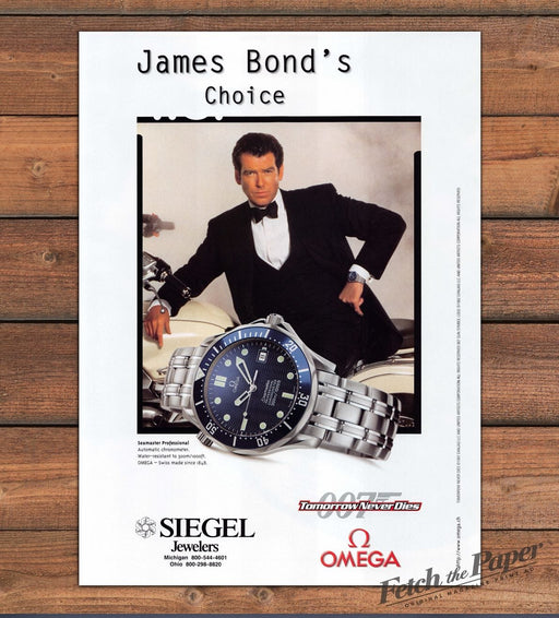 Omega Pierce Brosnan James Bond 007 Seamaster Watch Print Ad 1997 1990s