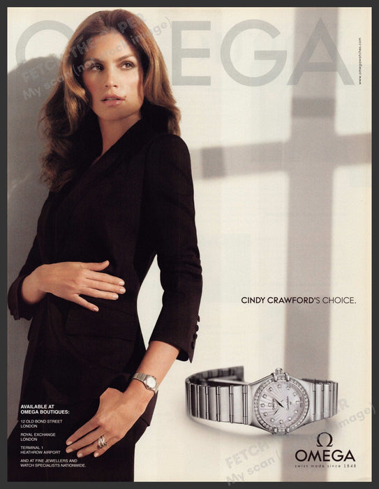 Omega Watch Cindy Crawford 2000s Print Advertisement Ad 2008 Fetch-the-Paper