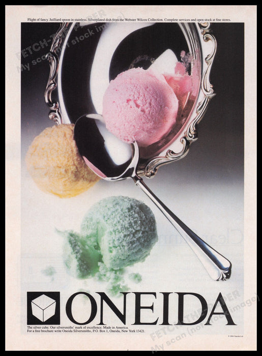 Oneida 1980s Print Advertisement Ad 1985 Fetch the Paper!
