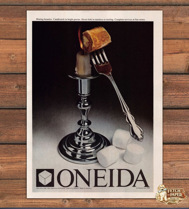 Oneida Silverware Candlestick Fork Marshmallow Roast Print Ad 1981 1980s