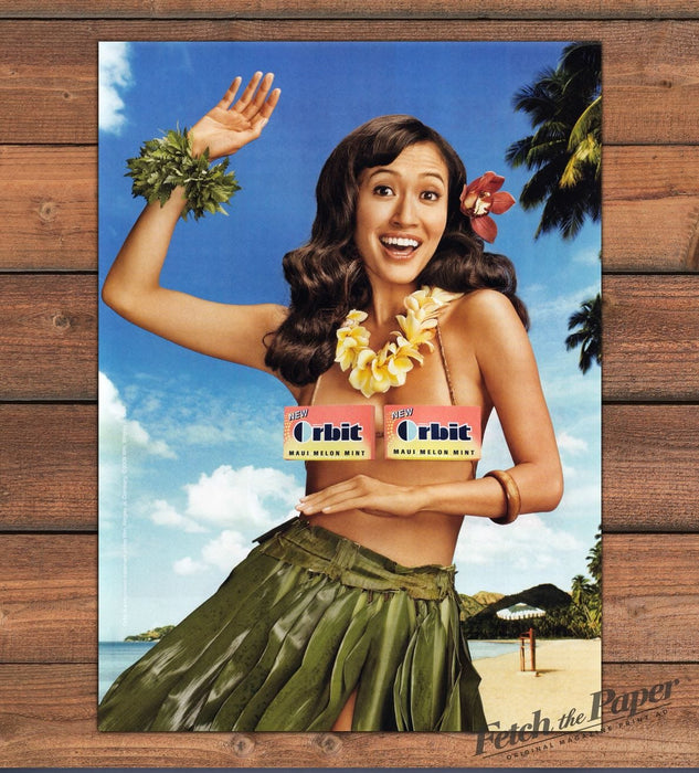 Orbit 2000s Print Advertisement 2008 Maui Melon Mint Chewing Gum Hawaiian Girl
