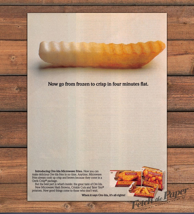 Ore-Ida Microwave Fries Crinkle Cut French Fry Hash Browns Print Ad 1987 1980s