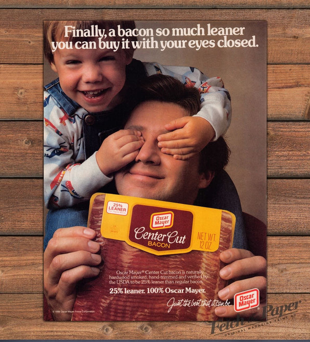Oscar Mayer Center Cut Bacon Boy Covering Dad's Eyes Print Ad 1987 1980s