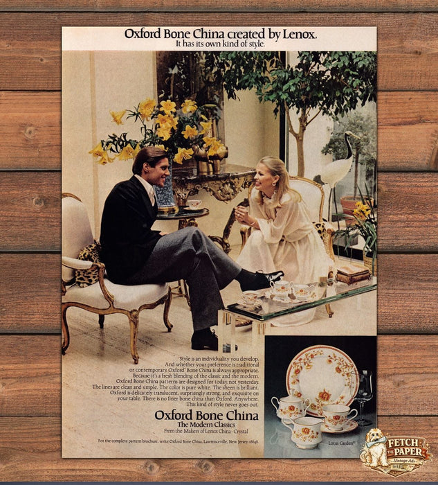 Oxford Bone China Lenox Lotus Garden Elegant Living Room Print Ad 1979 1970s