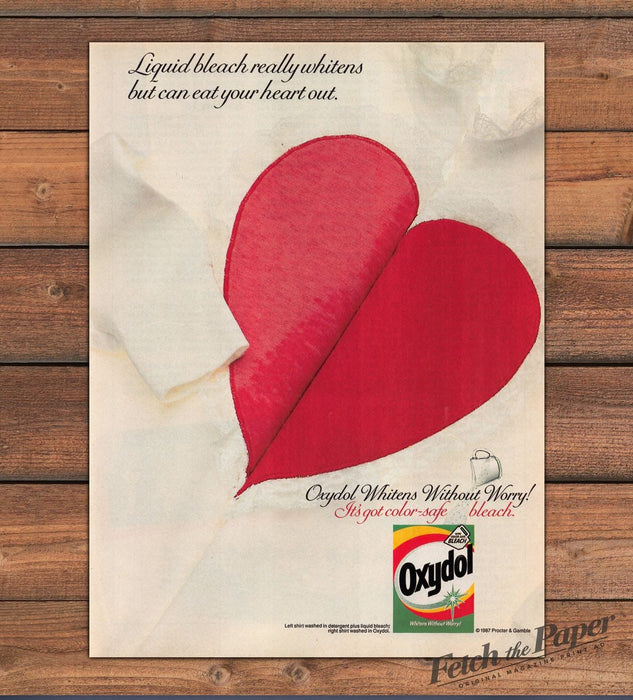 Oxydol Detergent Color Safe Bleach Red Heart White Shirt Print Ad 1987 1980s