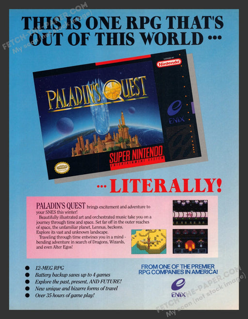 Paladin's Quest Video Game 1990s Print Advertisement Ad 1993