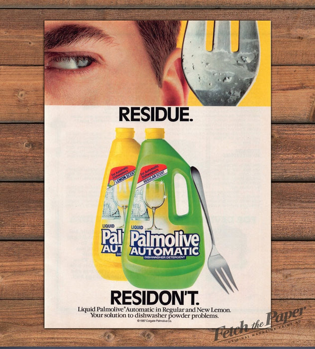 Palmolive Automatic Dishwasher Detergent Residue Print Ad 1987 1980s