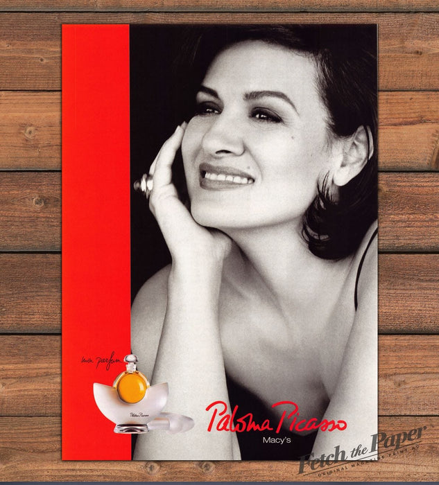 Paloma Picasso Mon Parfum Black & White Portrait Red Panel Print Ad 1998 1990s