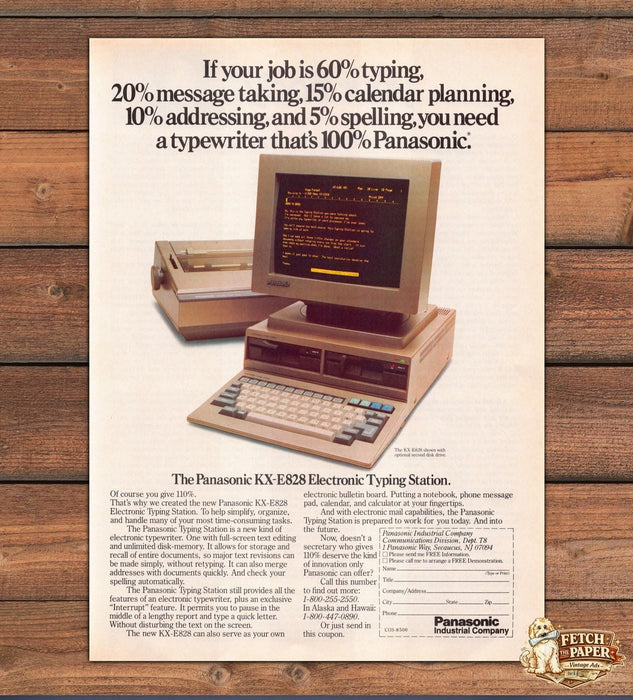 Panasonic KX-E828 Electronic Typing Station 1980s Print Advertisement Ad 1985