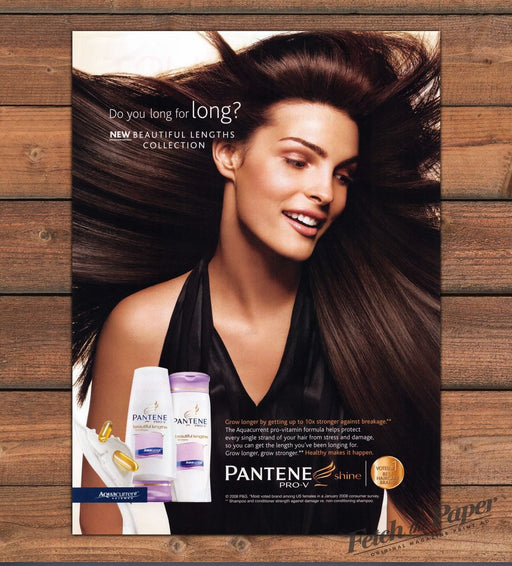 Pantene Pro-V Beautiful Lengths Long Flowing Brown Hair Print Ad 2008 2000s
