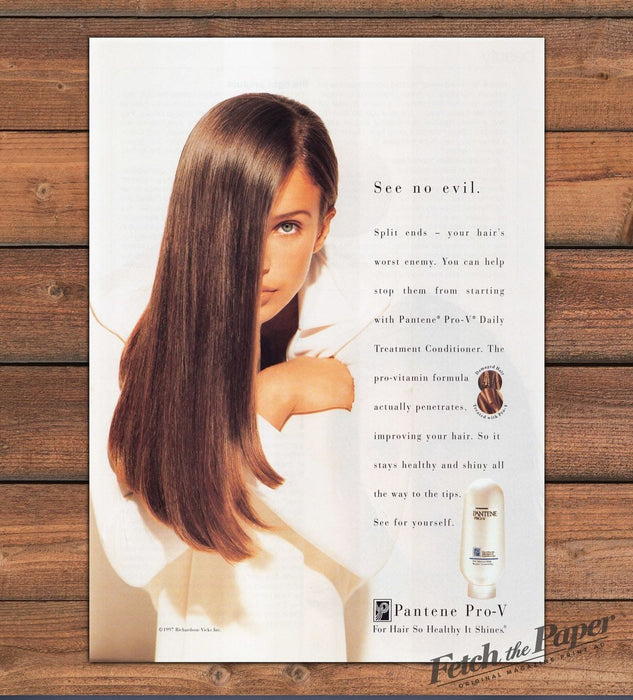 Pantene Pro-V Conditioner See No Evil Long Brown Hair Model Print Ad 1997 1990s