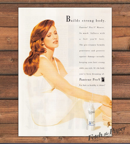 Pantene Pro-V Mousse Builds Strong Body Red Hair Print Ad 1997 1990s