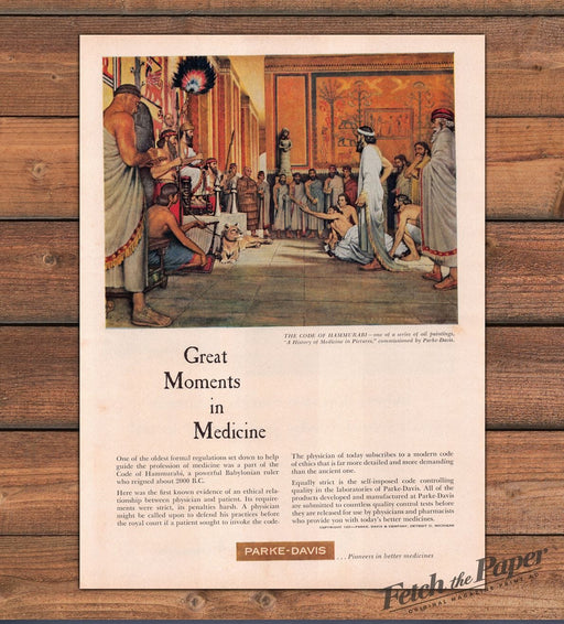 Parke-Davis Great Moments In Medicine Hammurabi Painting Print Ad 1959 1950s