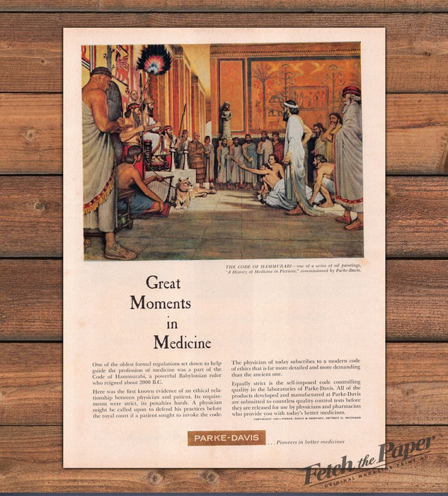 Parke-Davis Great Moments In Medicine Hammurabi Painting Print Ad 1959 1950s