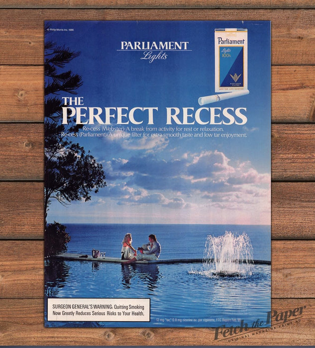 Parliament Lights Perfect Recess Pool Fountain Couple Print Ad 1987 1980s