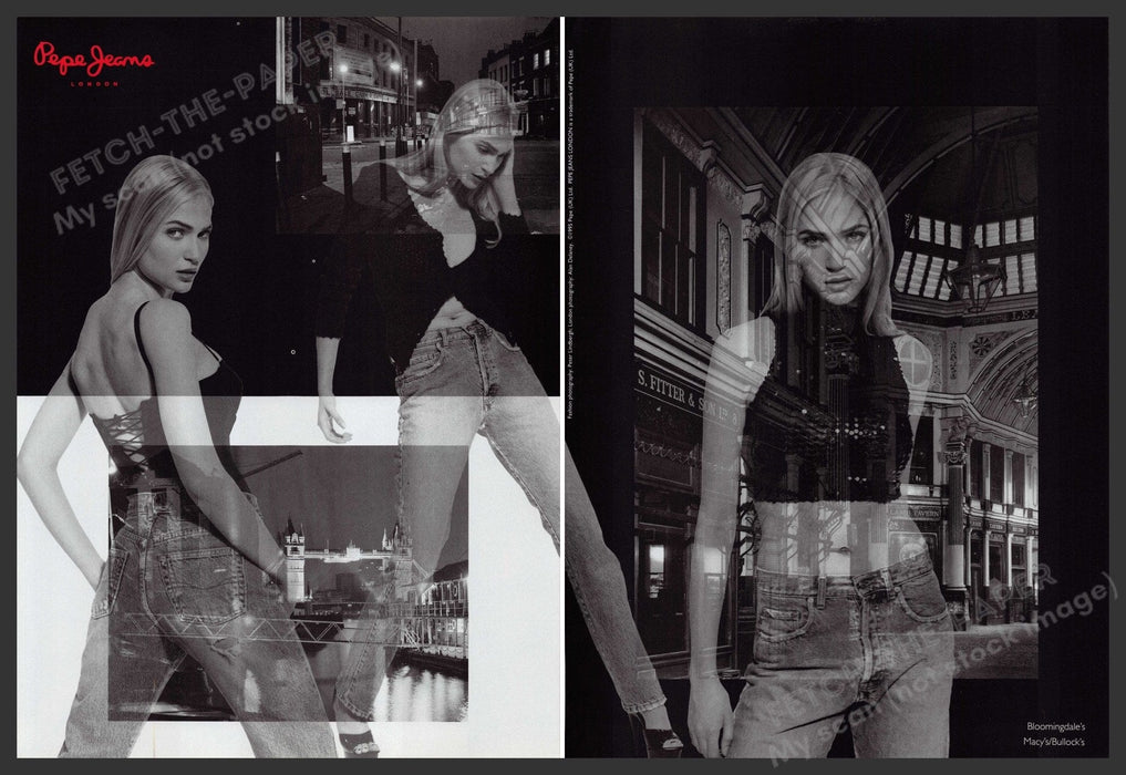Pepe Jeans London Clothing 1990s Print Advertisement Ad (2 pages) 1995 Blonde Fetch the Paper!