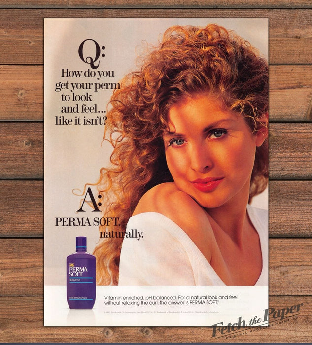 Perma Soft Shampoo Curly Hair Woman Natural Perm Look Print Ad 1993 1990s