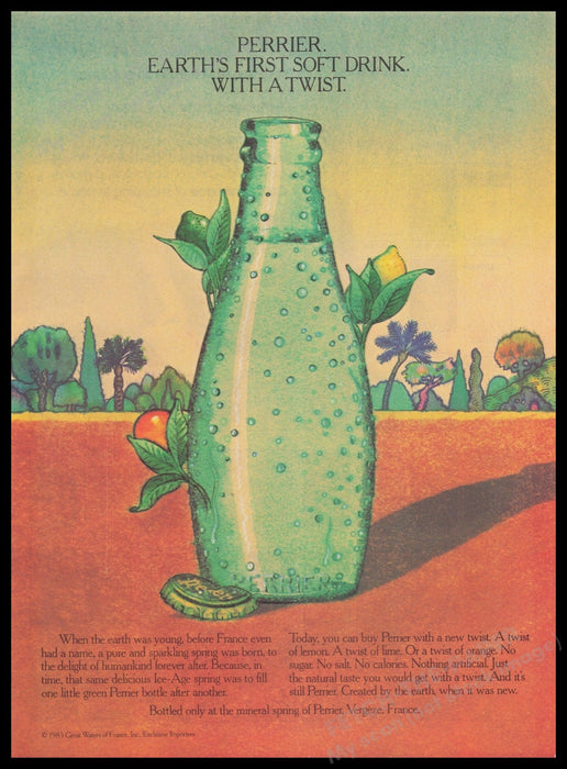 Perrier 1980s Print Advertisement Ad 1985 Fetch the Paper!
