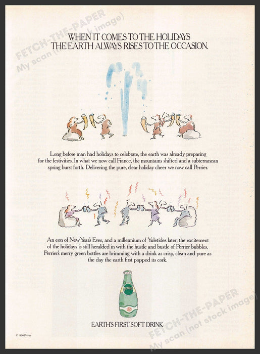 Perrier 1990s Print Advertisement 1990 Holiday Cheer "The earth always rises" Perrier