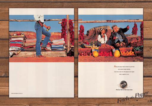 Perrier Santa Fe Navajo Blankets Chili Peppers Print Ad 1992 1990s (2pgs)
