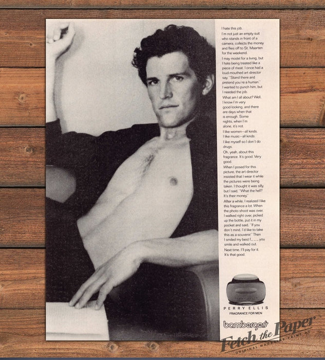 Perry Ellis Fragrance for Men Bare Chest Portrait Print Ad 1986 1980s
