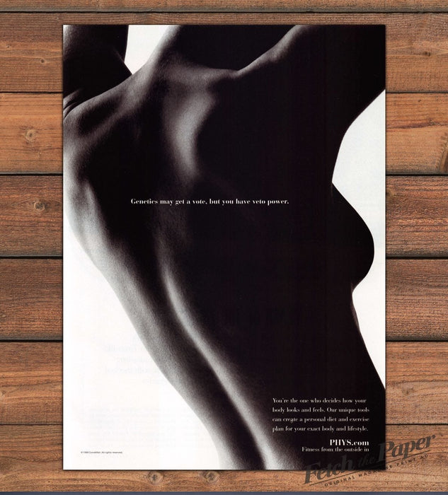 PHYS.com Bare Back Genetics Veto Power Fitness Black White Print Ad 1999 1990s