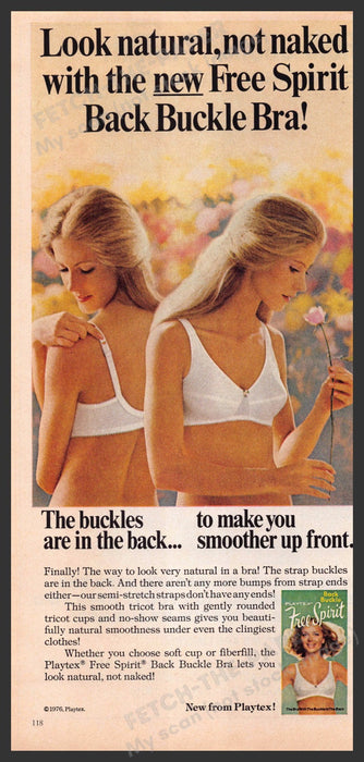 Playtex Free Spirit 1970s Print Advertisement 1976 Bra Blonde Flower Fetch-the-Paper