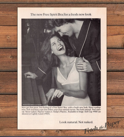 Playtex Free Spirit Bra Black White Photo Couple Piano Print Ad 1980 1980s