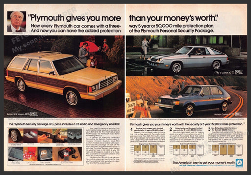 Plymouth Security Package 1980s Print Advertisement (2 page) 1982 Wagon Fetch-the-Paper