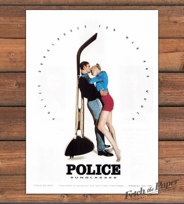 Police Sunglasses Kissing Couple Legs Red Skirt Style 2331 Print Ad 1997 1990s